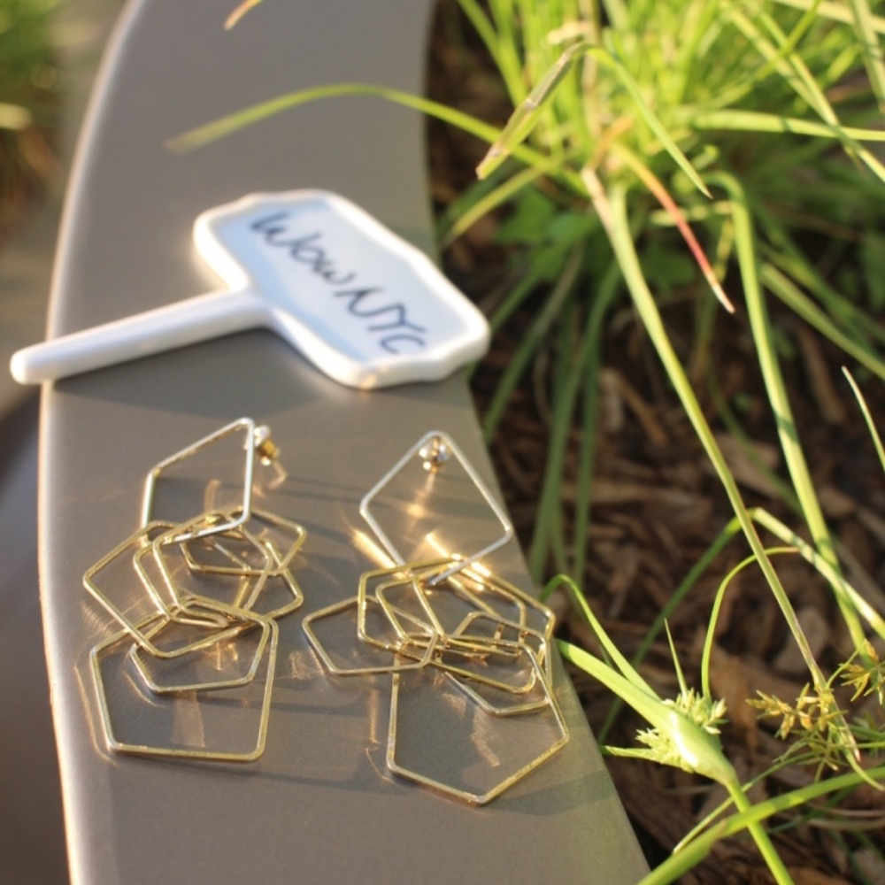 New 925 dangling geometric long gold earrings - Picture 4 of 6